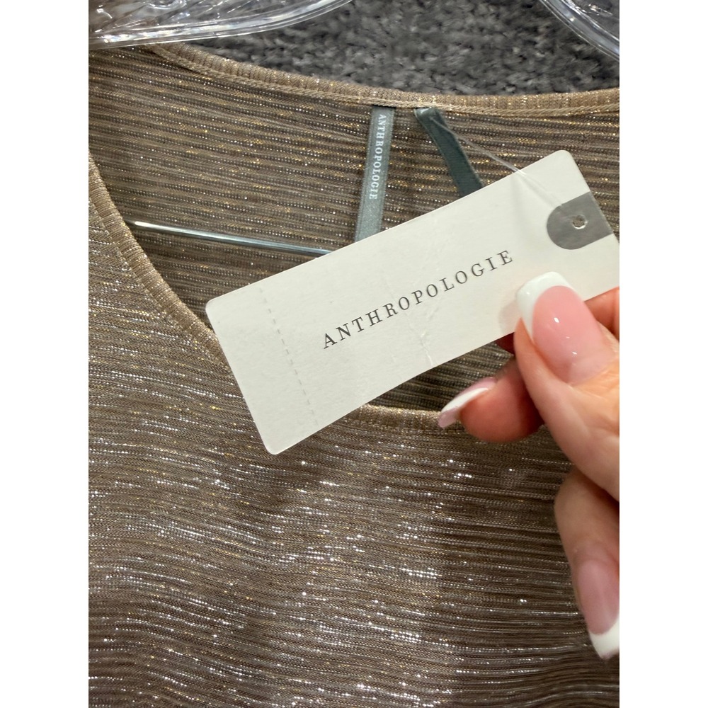 Anthropologie Top Women XL Gold Twisted Knot Metallic Long Sleeve Shimmer Sable - Picture 6 of 10